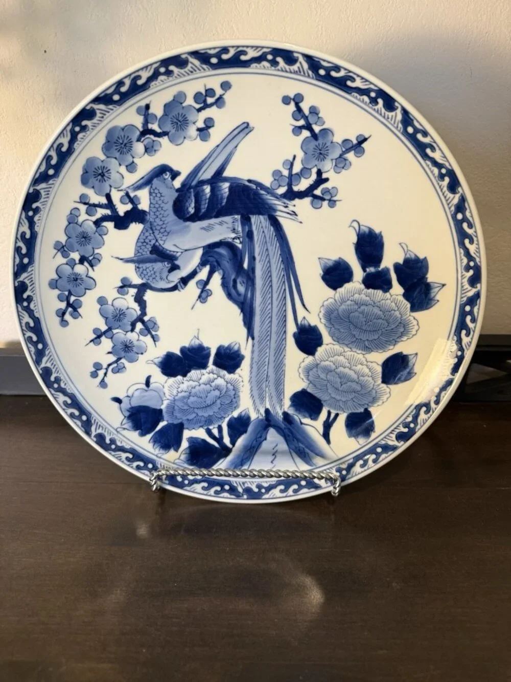 1960s  12” Japanese ARITA Imari Blue and White PHOENIX Bird LARGE Charger Plate